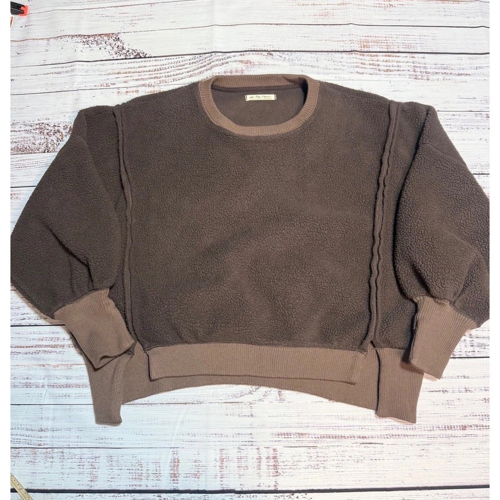 Free People We The Free Sweatshirt S Brown Sherpa Fleece Oversized Pullover